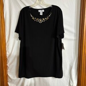 NWT Sag Harbor stretch XL black top with silver and gold metal accents.